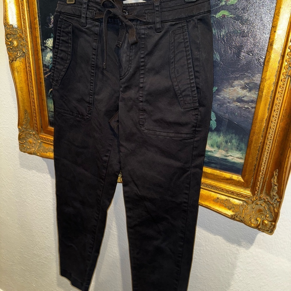 Vince Black High Waist Cotton Stretch Cropped Ankle Cargo Utility Pants Size 2